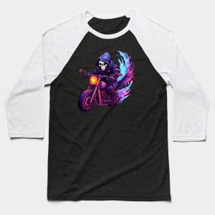 Cute Grim Reaper on Motorcycle Baseball T-Shirt